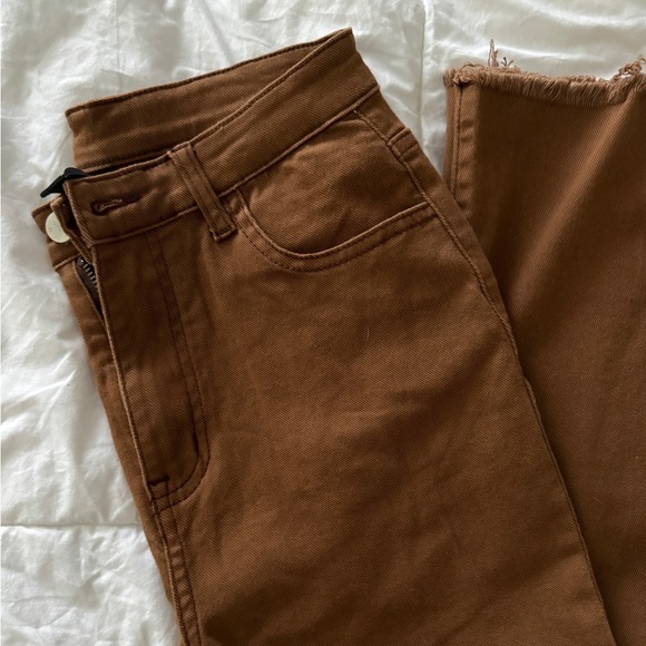 Cider Bootleg Jeans Frayed Bottom Brown Jeans Size S two front and back pockets - Picture 2 of 12